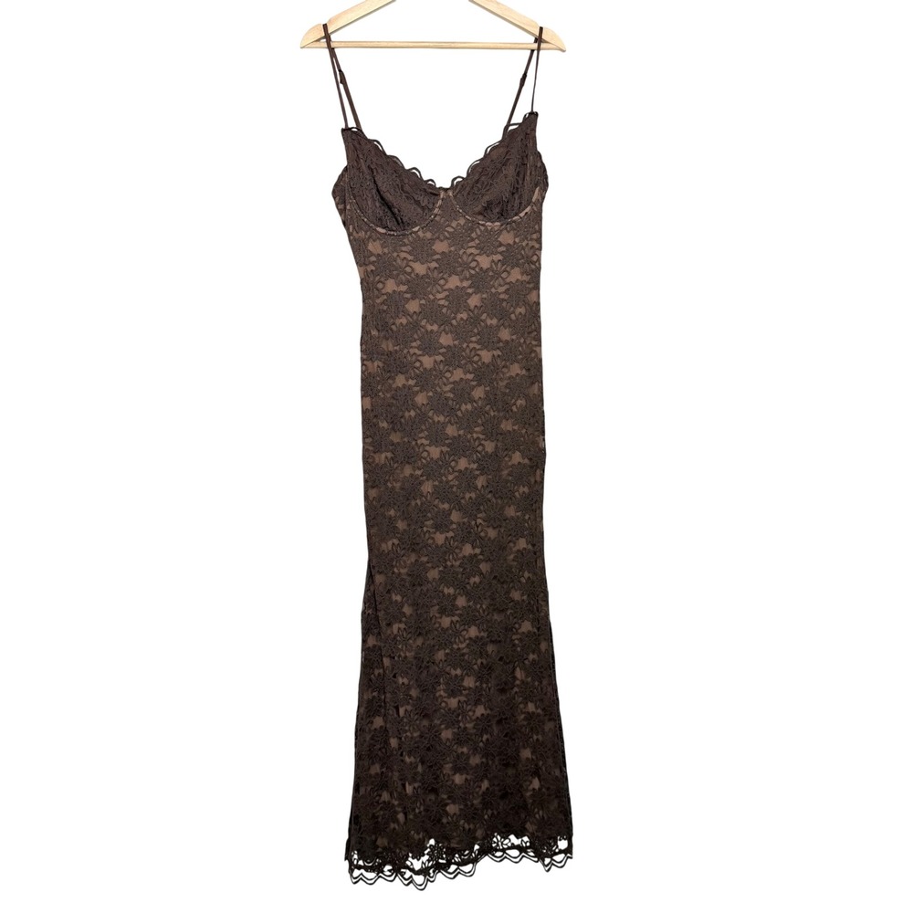 MESHKI Brown Floral Stretch Lace Bustier Sleeveless Maxi Dress XL DR06219KD6